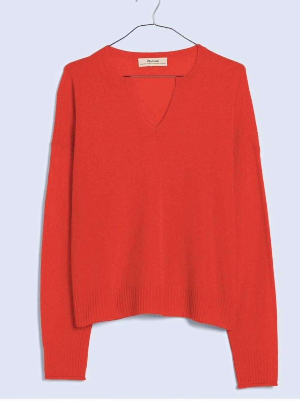 Madewell V-Neck Lightweight Sweater in Bright Coral